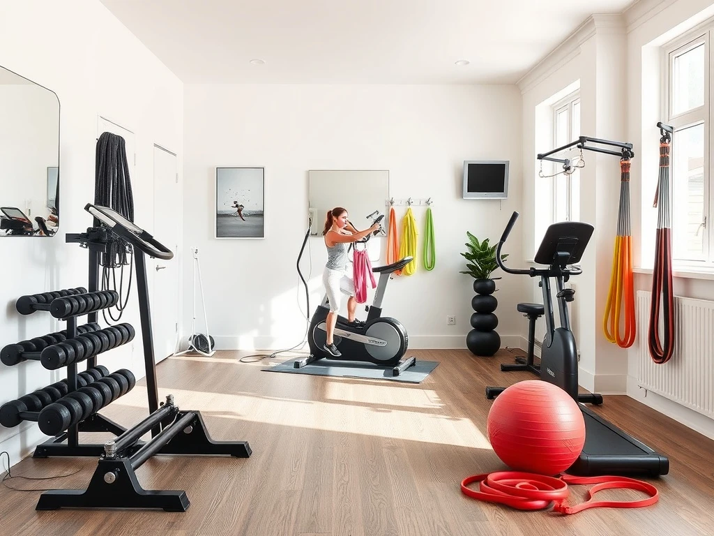 A person engaging in a full-body workout using modern Home Gym Equipment in a well-lit home gym.