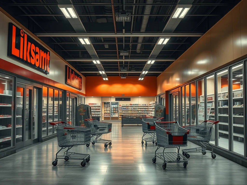Empty store after Chapter 11 bankruptcy showing abandoned retail space with faded signage