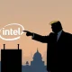 Illustration showing political pressure on Intel CEO, highlighting concerns over US-China business relations and leadership.