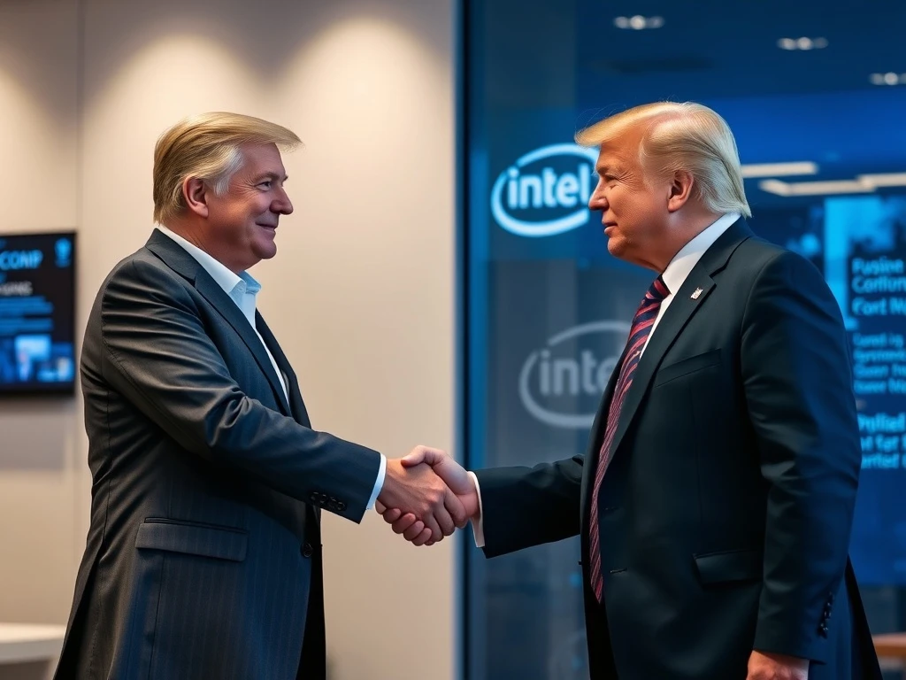 Depiction of the **Intel CEO Trump** meeting, symbolizing potential shifts in tech industry policy and corporate-government collaboration.