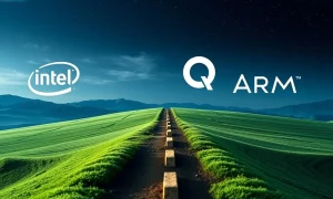 Visualizing Intel's Future at a critical crossroads, facing competition from Qualcomm and Arm in the semiconductor market.