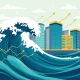 An illustration showing a powerful wave of financial activity, symbolizing a surge in investment bank dealmaking driven by economic factors.