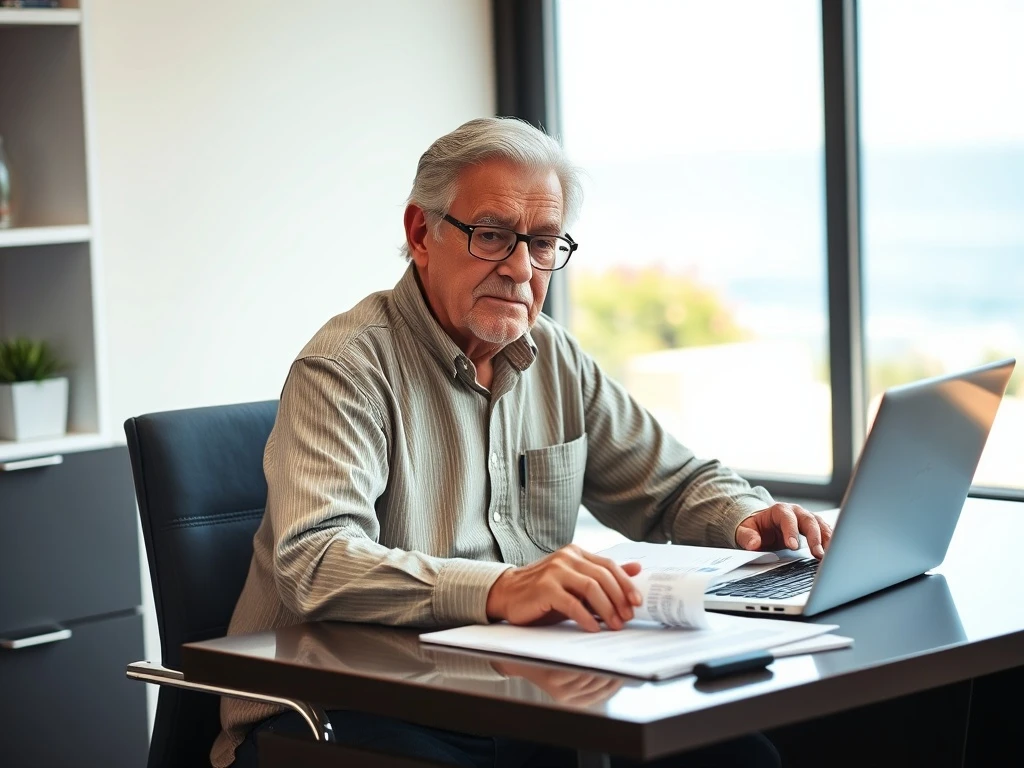 An active senior managing finances, symbolizing the complex balance of IRA RMDs and continued retirement contributions.