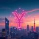 A visual representation of Japan's regulatory approval for yen-backed stablecoins, showing digital yen symbols integrated with blockchain technology, signifying a new era in finance.