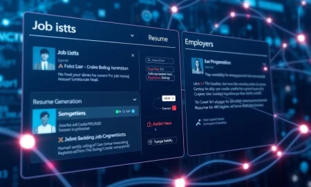 JobHire.AI platform interface showing smart job matching and AI-powered resume generation, symbolizing efficient AI recruitment.
