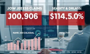 Jobless claims data chart showing recent increase while overall employment remains stable in current economic analysis