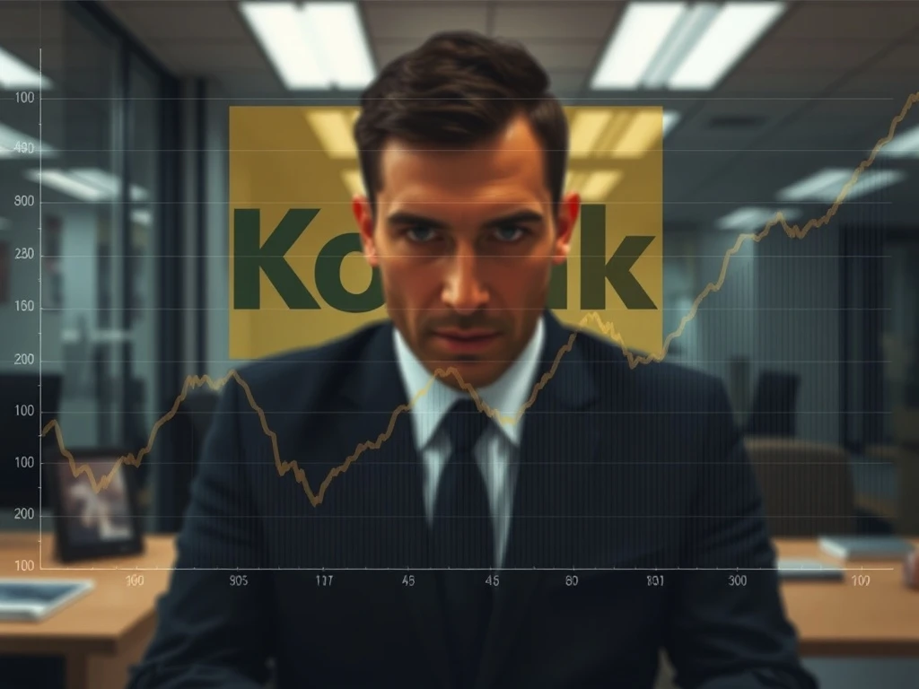 A person reviews charts illustrating Kodak's financial struggles and uncertain future.