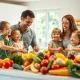 A happy family prepares fresh produce together, making healthy Family Meals with Kroger.