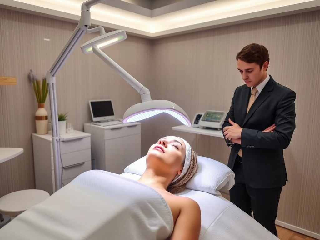 Professional LED light therapy treatment enhancing client skincare experience in modern spa setting