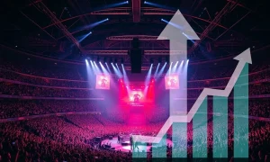 A bustling concert venue showcasing Live Nation's performance in driving large-scale events and audience engagement.