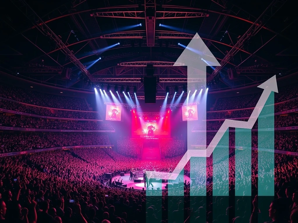 A bustling concert venue showcasing Live Nation's performance in driving large-scale events and audience engagement.