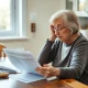 Senior widow making critical long-term-care insurance decision with financial documents