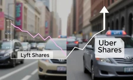 Graph illustrating Lyft shares underperforming compared to Uber's stronger stock performance following recent earnings reports.