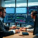 Macro fund managers analyzing market trends and technical indicators for strategic investment decisions