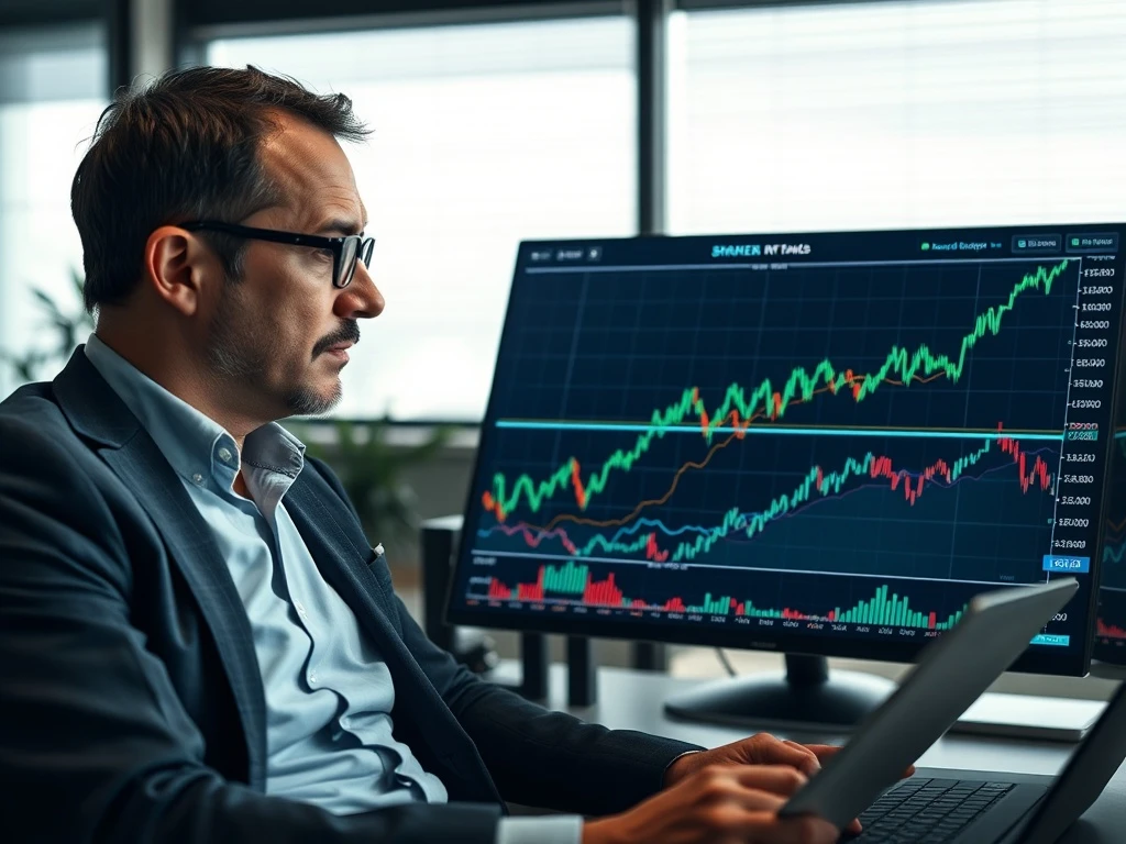 An investor thoughtfully analyzing charts, highlighting the contrasting valuations of Magnificent Seven stocks versus the broader market.
