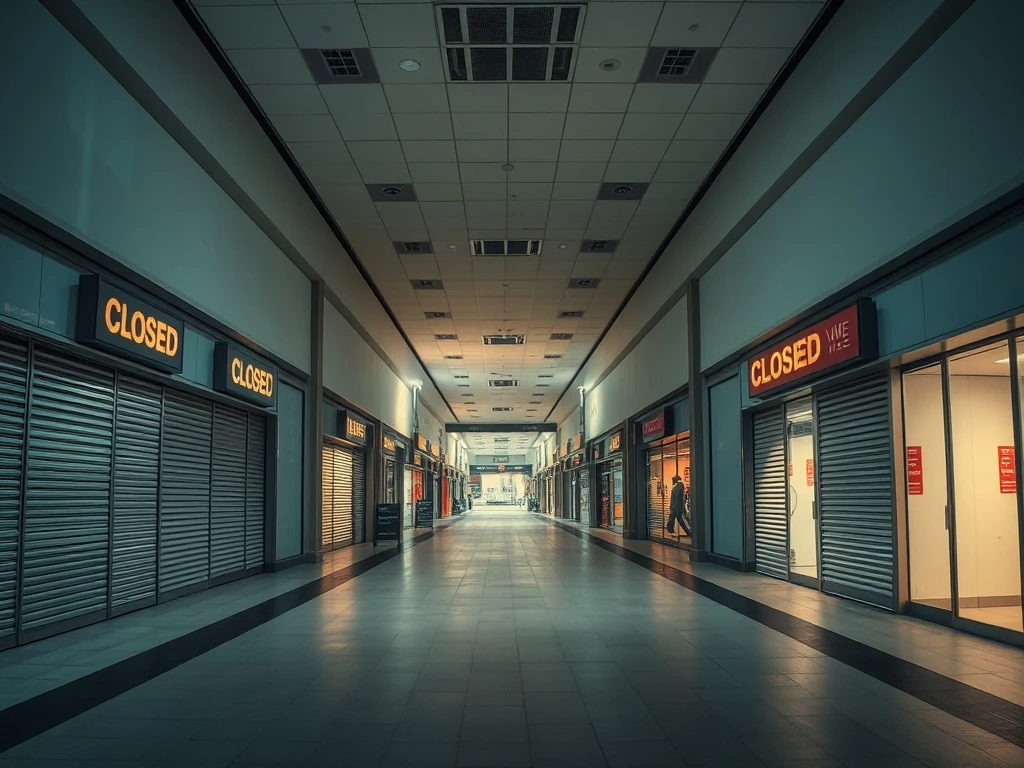 Massive retail closures affecting major chain stores with empty storefronts and closure signs