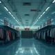 Empty mall anchor store showing retail collapse with closing signs visible throughout the abandoned space
