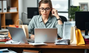 Professional managing student loan debt while reviewing financial documents and avoiding unnecessary spending
