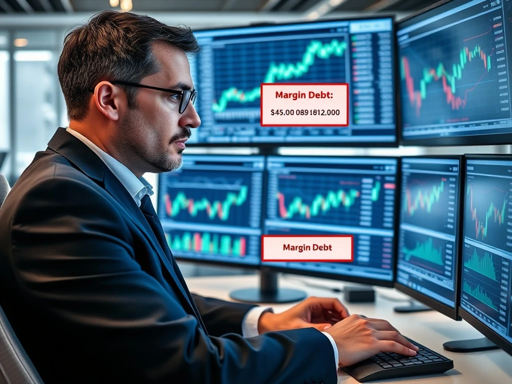 Fund manager analyzing critical margin debt data and market risk indicators on financial charts