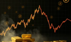 Chart depicting a market blow-off top with a sharp peak and subsequent decline, illustrating financial volatility.
