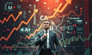 A strategist calmly analyzes complex charts, revealing a solution to the current Market Paradox amidst economic volatility.