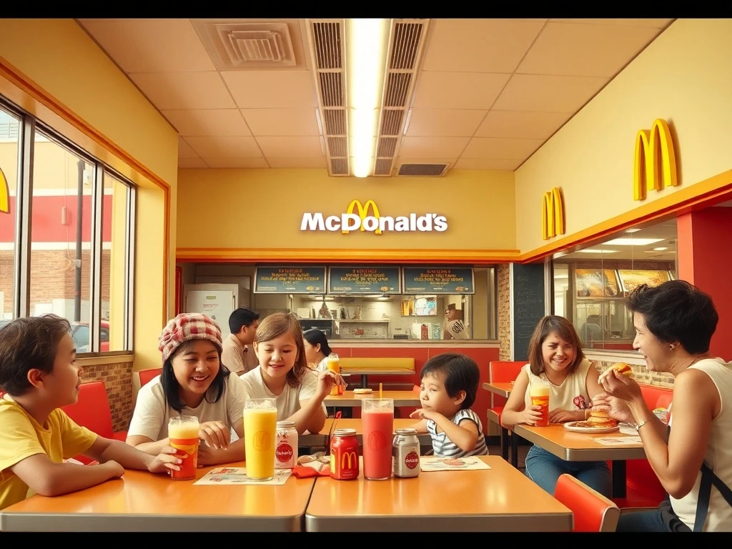 A family smiles while enjoying a retro-themed meal, highlighting the appeal of McDonald's nostalgia and classic menu items.