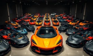 Historic McLaren collection featuring Mansour Orange F1 and 19 other factory-fresh supercars