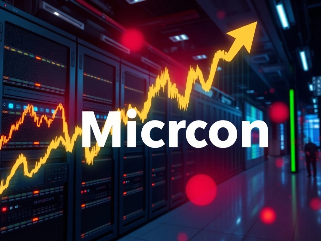 A visual representation of Micron stock performance, showing an upward trend and growth fueled by recent upbeat guidance.