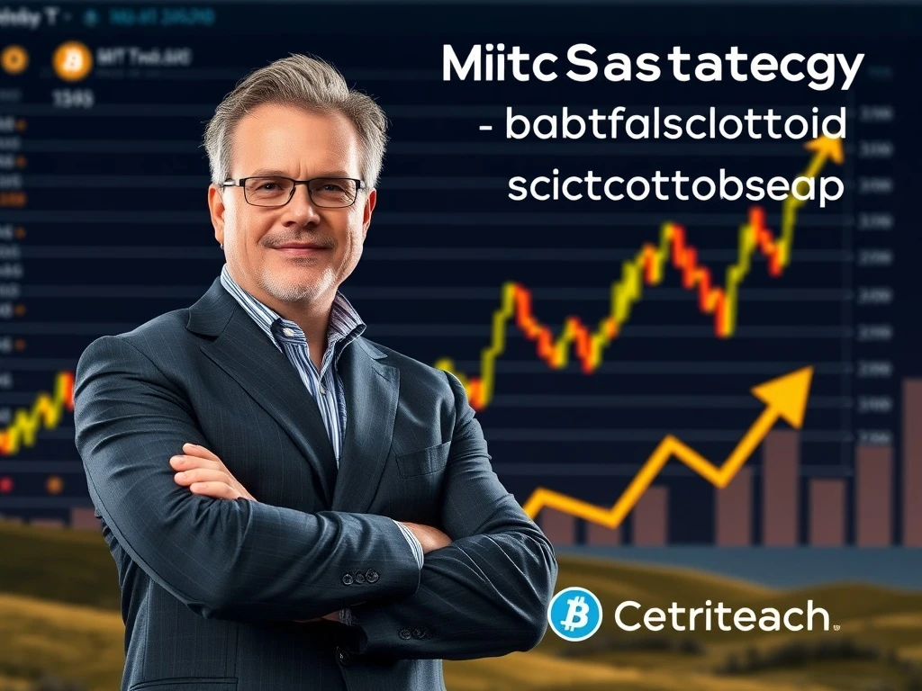 Michael Saylor overseeing MicroStrategy Bitcoin investments amidst market volatility, symbolizing strategic asset accumulation.