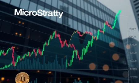 MicroStrategy stock chart showing dramatic decline alongside Bitcoin price movement