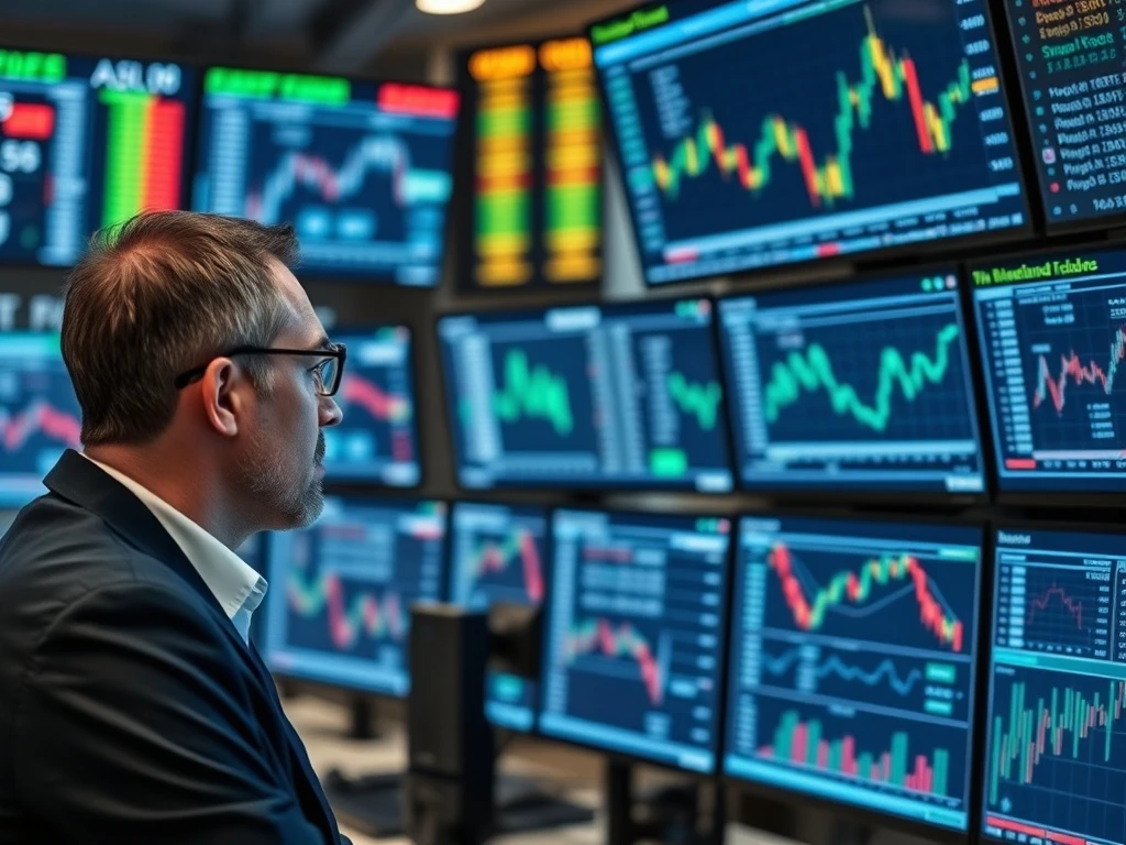 A trader analyzes complex data on multiple screens, symbolizing the strategic mastery of MiFID II for optimized financial performance.