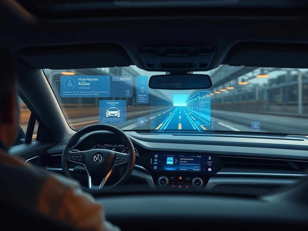A digital representation of Mobileye Stock's future growth, showing a car navigating an advanced autonomous driving system.