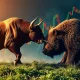 Visualizing a high-stakes momentum stock battle between bullish market forces and bearish short sellers, illustrating market tension.