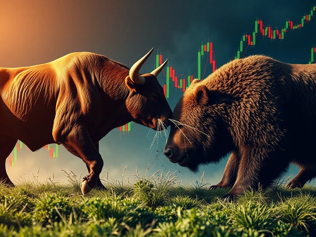Visualizing a high-stakes momentum stock battle between bullish market forces and bearish short sellers, illustrating market tension.