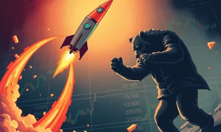 A visual metaphor for the intense market battle between a high-growth Momentum Stock and a bearish short seller.
