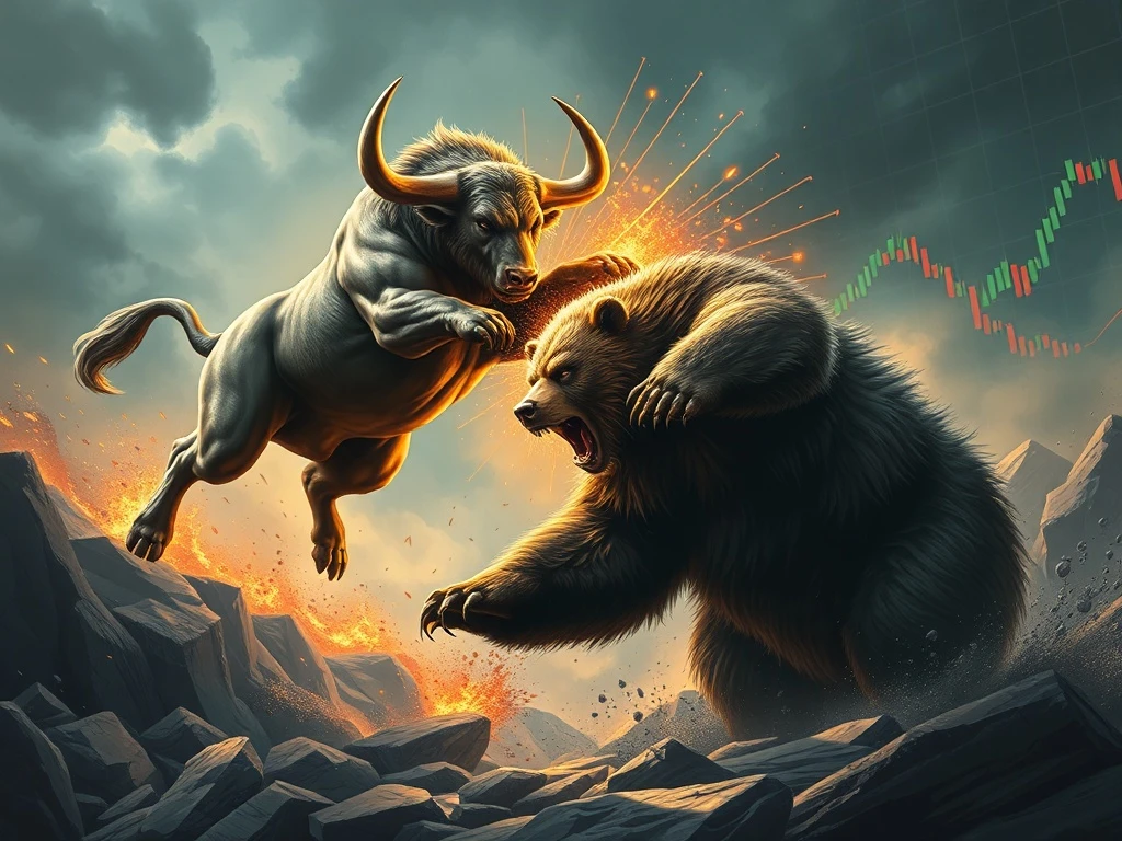 A powerful momentum stock, represented by a soaring bull, confronts a formidable short seller, depicted as a bear, in a dramatic market clash.