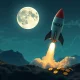 A rocket labeled 'MAGAX' blasting off towards the moon, symbolizing the projected explosive growth of Moonshot MAGAX in the crypto market.