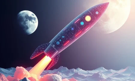 A rocket representing Moonshot MAGAX launches, symbolizing its innovative leap as a meme coin with real utility and AI integration.