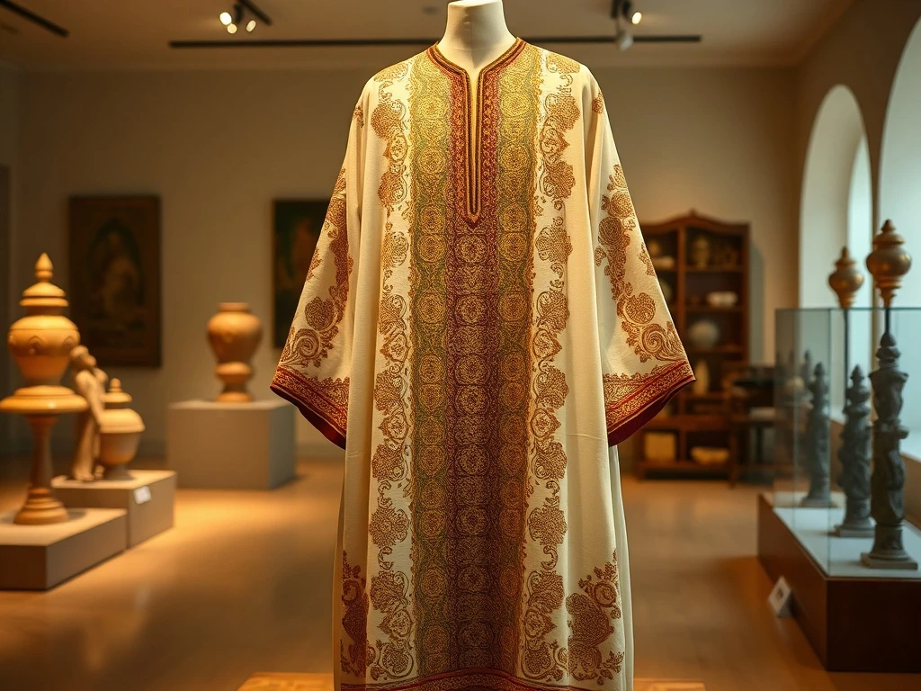 Traditional Moroccan caftan displayed as cultural heritage symbol with intricate embroidery