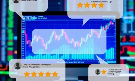 MulfinTrade Bewertungen: Digital screen showing financial charts with user review icons, representing authentic trading experiences and transparency.