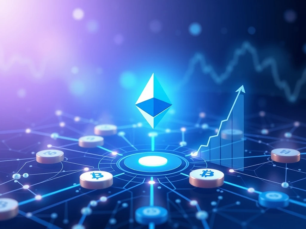 Mutuum Finance DeFi platform connecting to Ethereum blockchain with growth metrics and lending infrastructure visualization