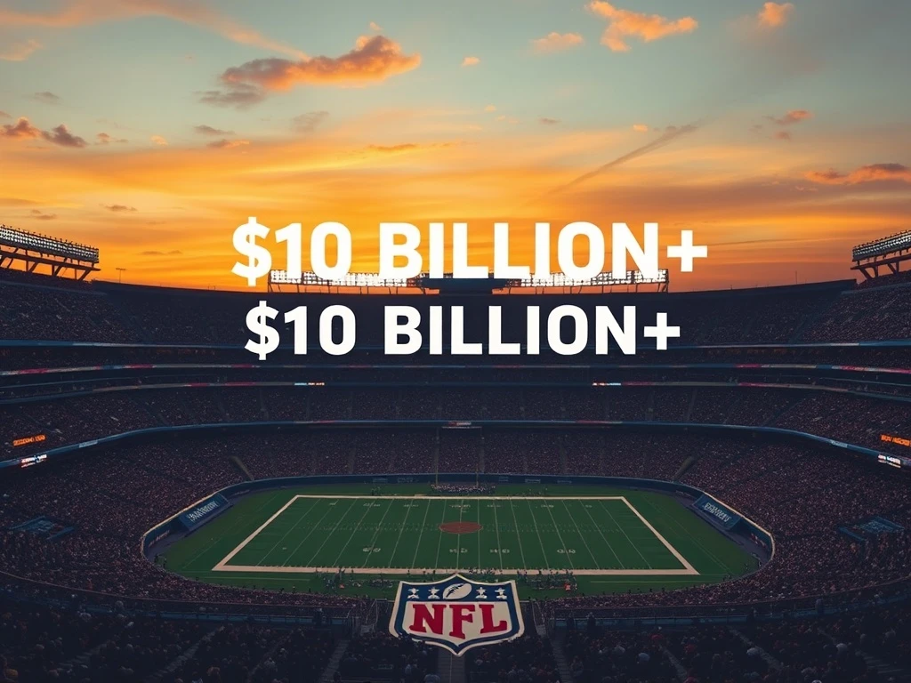 Aerial view of a packed NFL stadium, representing the immense growth in NFL team valuations and the league's $10 billion franchises.