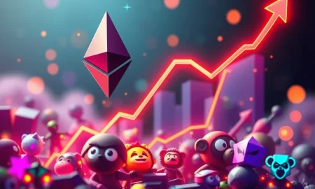 Visual representation of the surging NFT market cap, showing digital assets and Ethereum's influence.