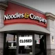 Sign on a closed Noodles & Company restaurant, symbolizing the widespread Noodles & Company closures and leadership changes within the company.