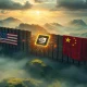A visual metaphor showing the complex interplay of US policy, China's AI ambitions, and its impact on Nvidia's market strategy.