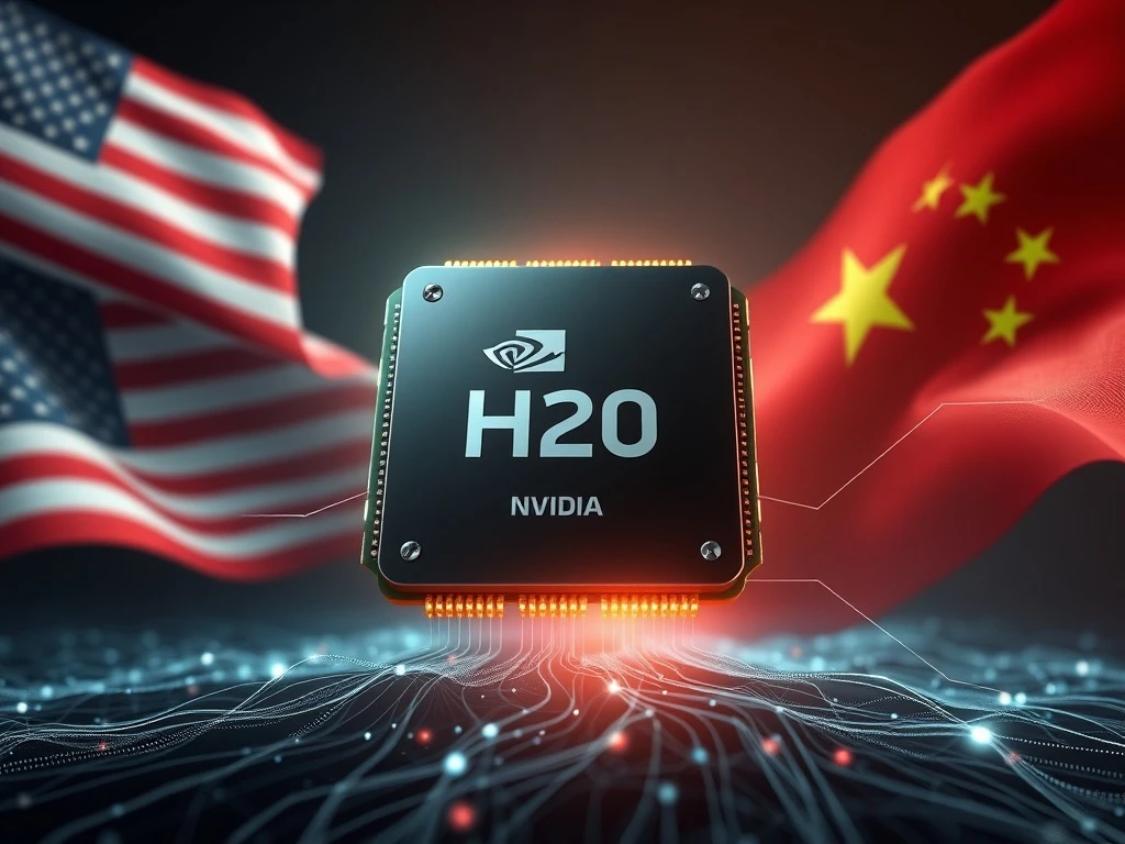 An Nvidia H20 chip symbolizing its pivotal role in the ongoing US-China tech trade war, highlighting geopolitical semiconductor tensions.