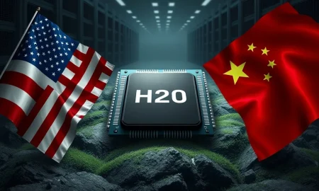 The **Nvidia H20 chip** symbolizes technological conflict amid the U.S.-China trade war, representing restricted AI capabilities.