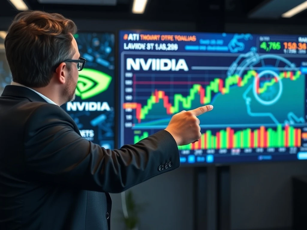 Financial analyst discussing Nvidia stock potential with AI technology backdrop