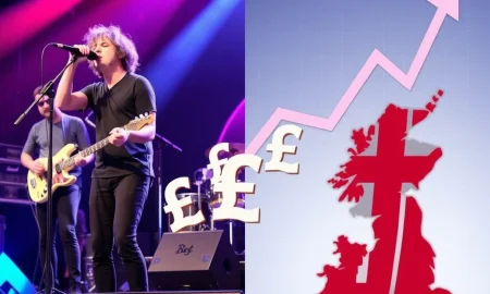 Oasis inflation effect on UK economic data showing concert crowds and rising charts