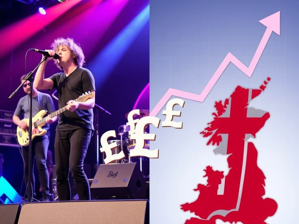 Oasis inflation effect on UK economic data showing concert crowds and rising charts